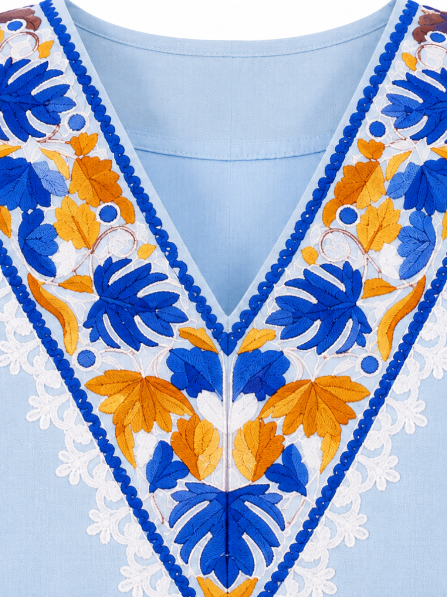 Noor : Kashmiri Aari embroidery summer Co-Ord Set | Aqua
